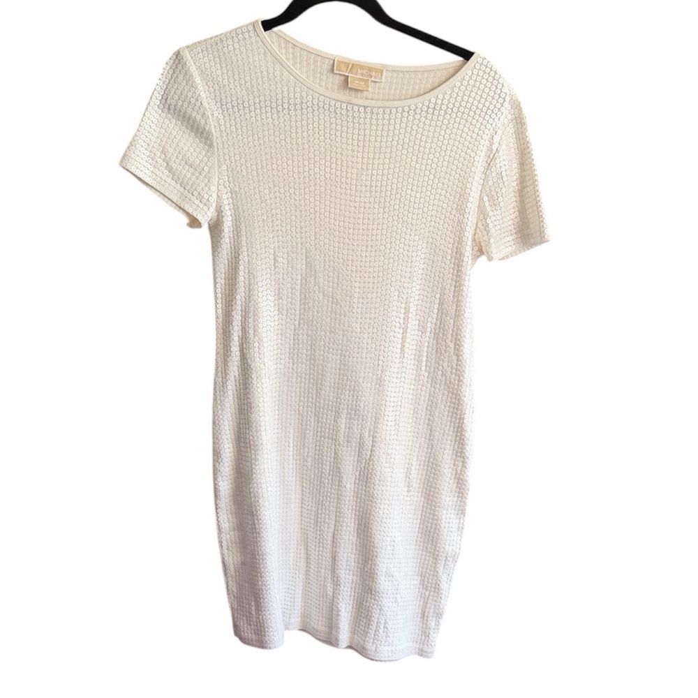MICHAEL Michael Kors Cream white sequin Short Sleeve mini dress size PM